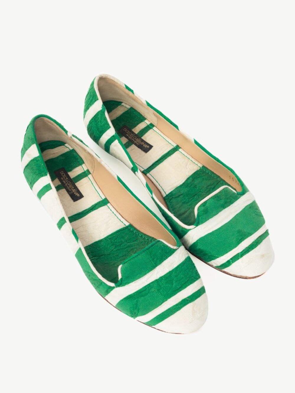 Dolce & Gabbana Green & White Striped Jacquard Flats